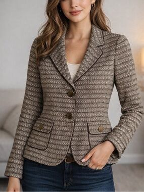 Talbots Brown Herringbone Tweed Blazer – Classic & Timeless - 6 Petite